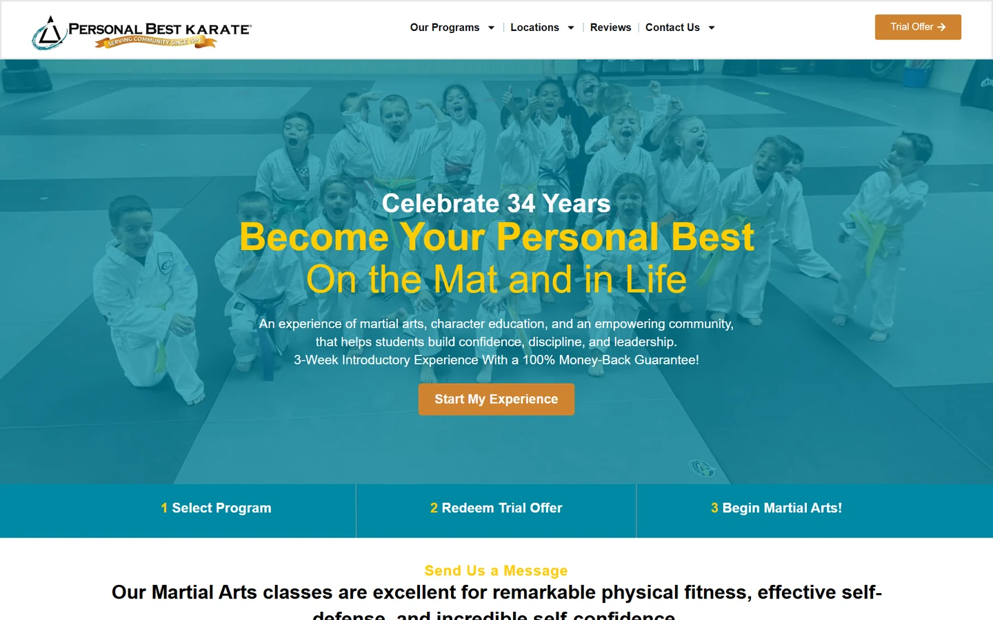 Website preview for Personal Best Karate