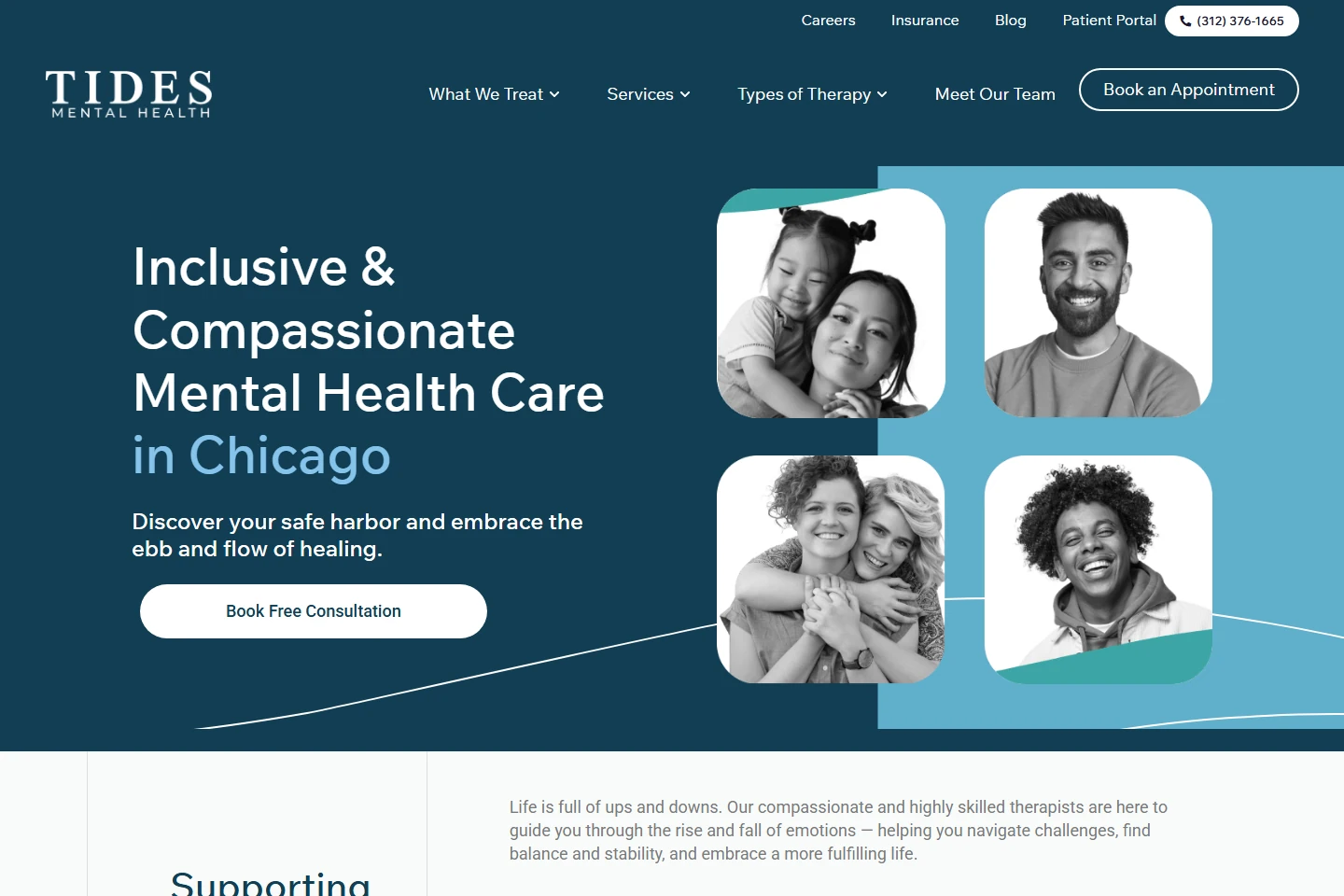 Website preview for Tides Mental Health